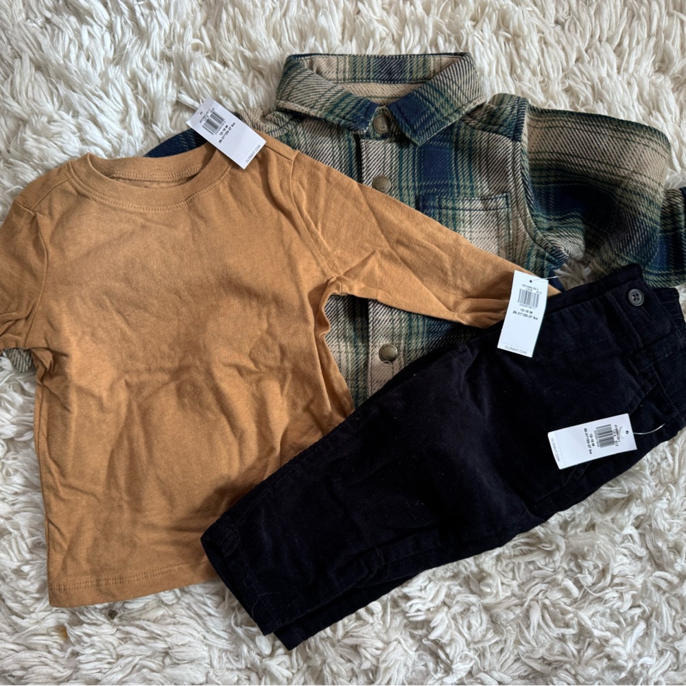 Fall Plaid and Tan baby outfit set 12-18months